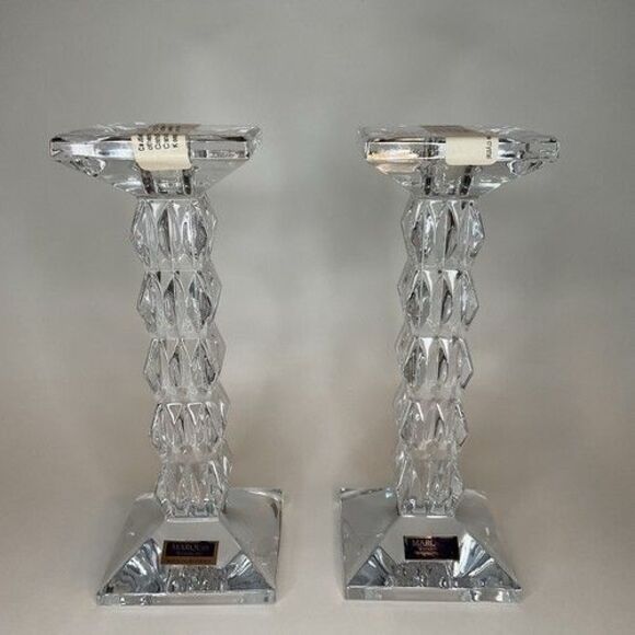 New with box Marquis by Waterford Crystal Paradox Candlesticks Candle Holders 8” - Picture 1 of 15